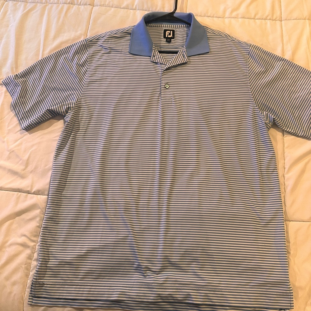 FootJoy Men's Light Blue and White Polo Shirt